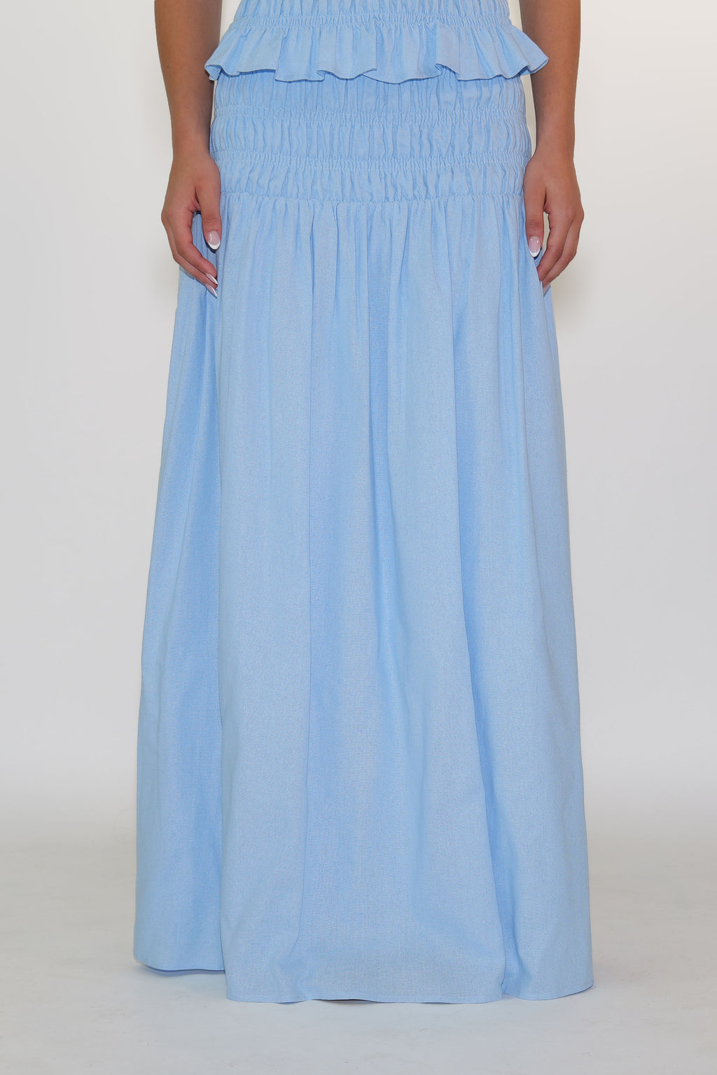 Sky Blue Shirred Maxi Skirt