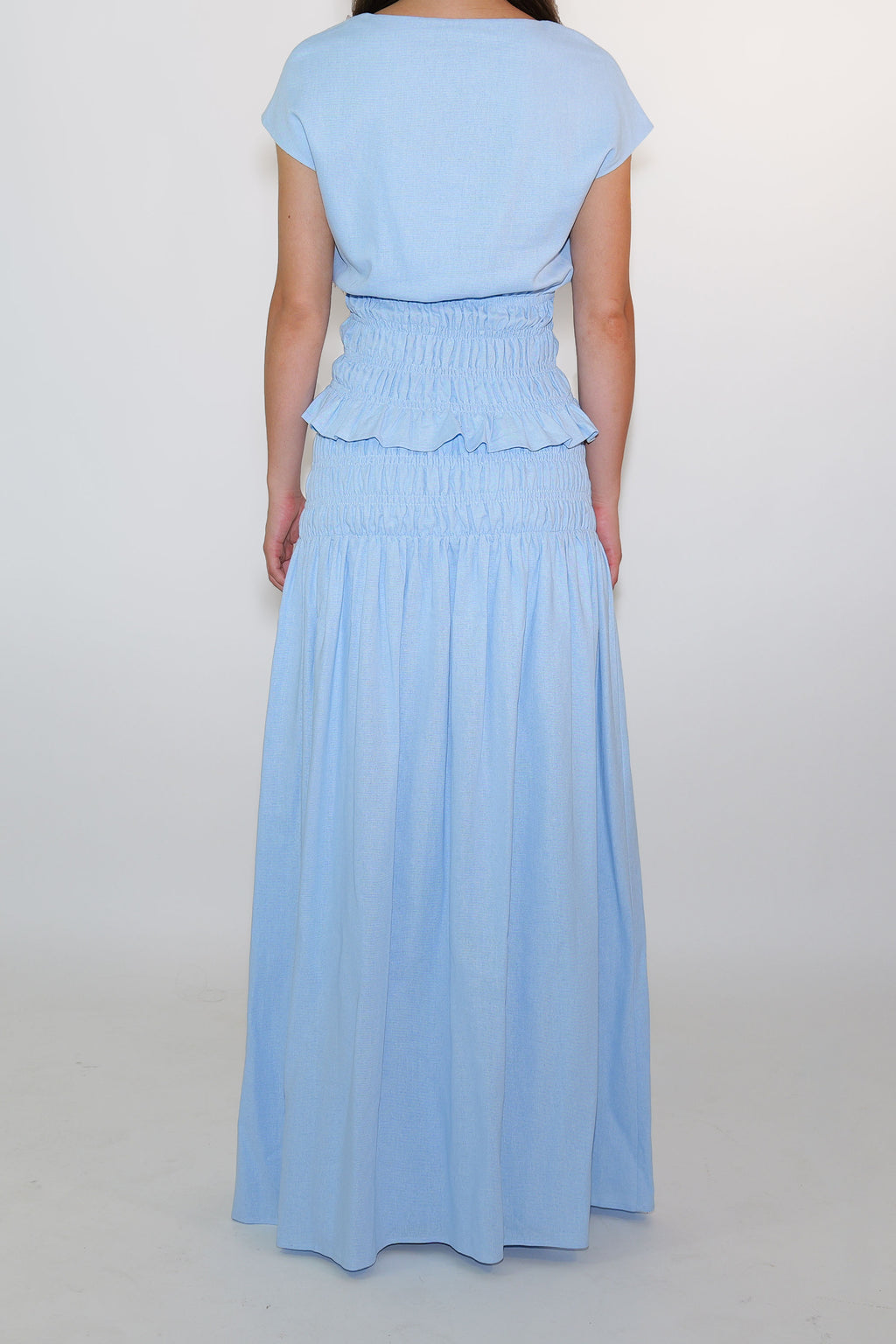 Sky Blue Shirred Maxi Skirt