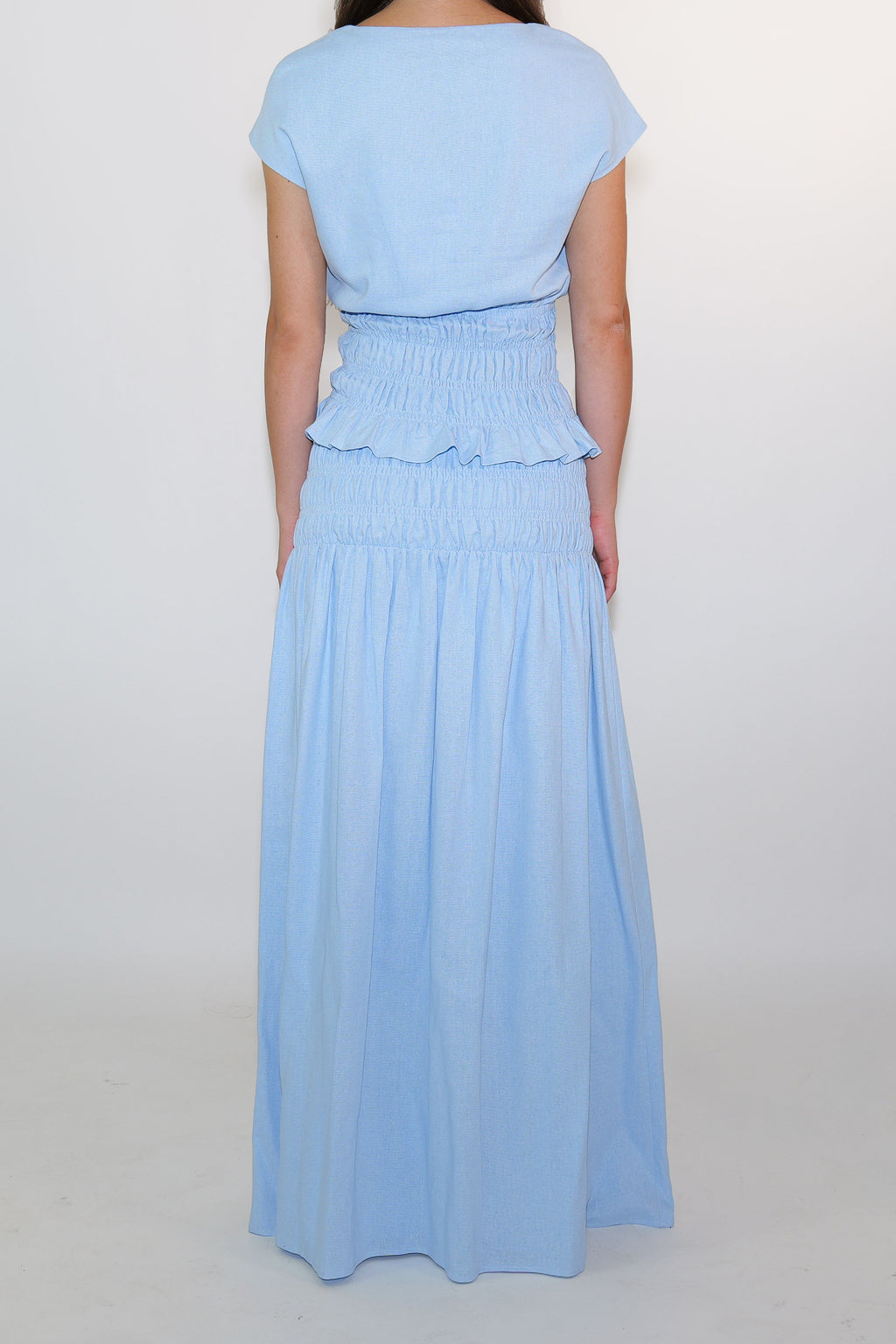 Sky Blue Short Sleeve Shirred Shirt