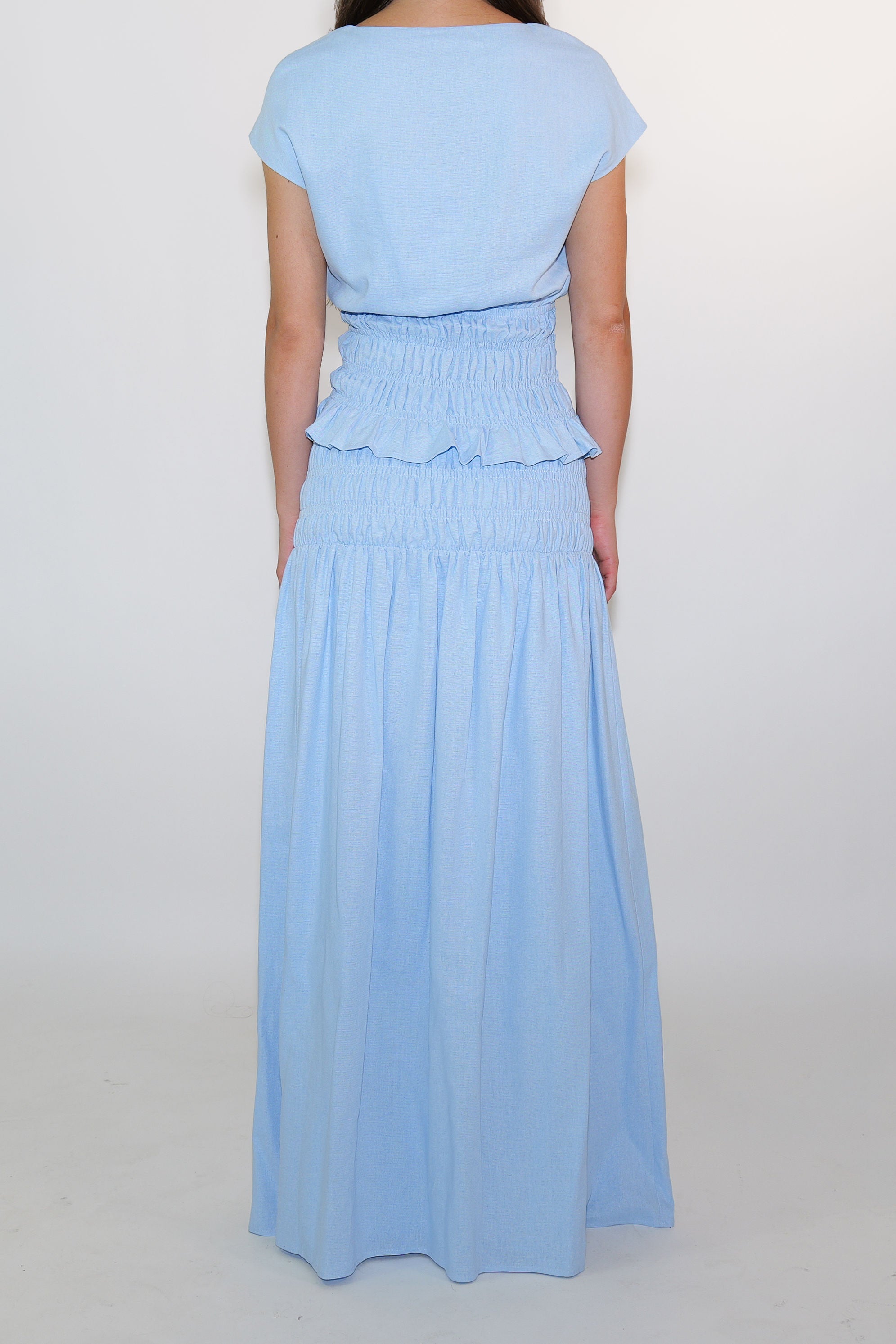 Sky Blue Short Sleeve Shirred Shirt