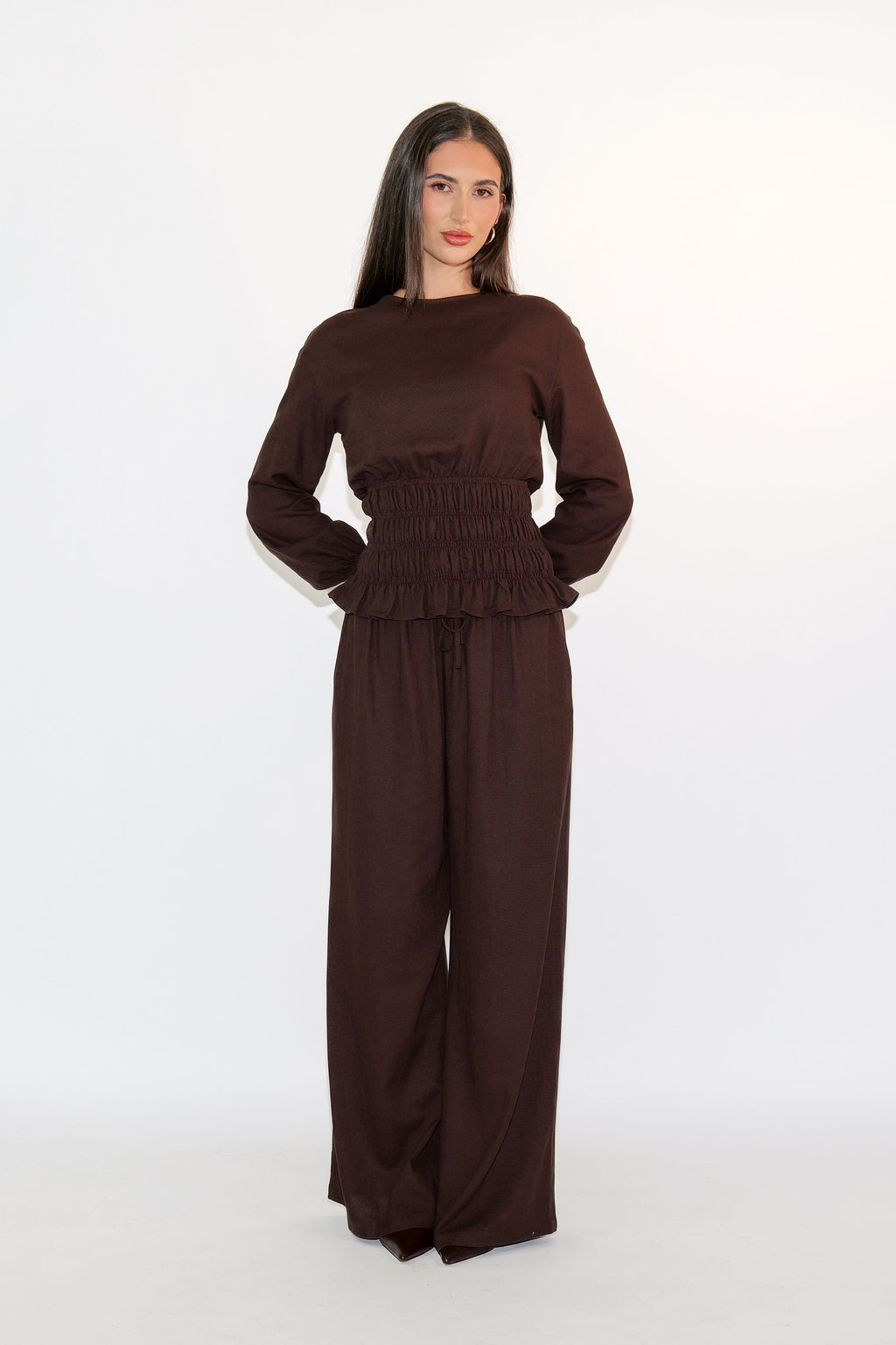 Chocolate Brown Long Linen Pant