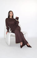 Chocolate Brown Long Sleeve Shirred Shirt