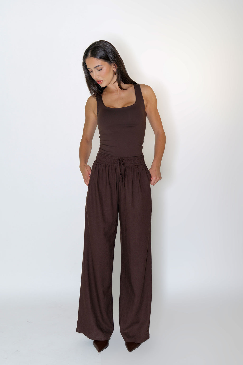 Chocolate Brown Long Linen Pant