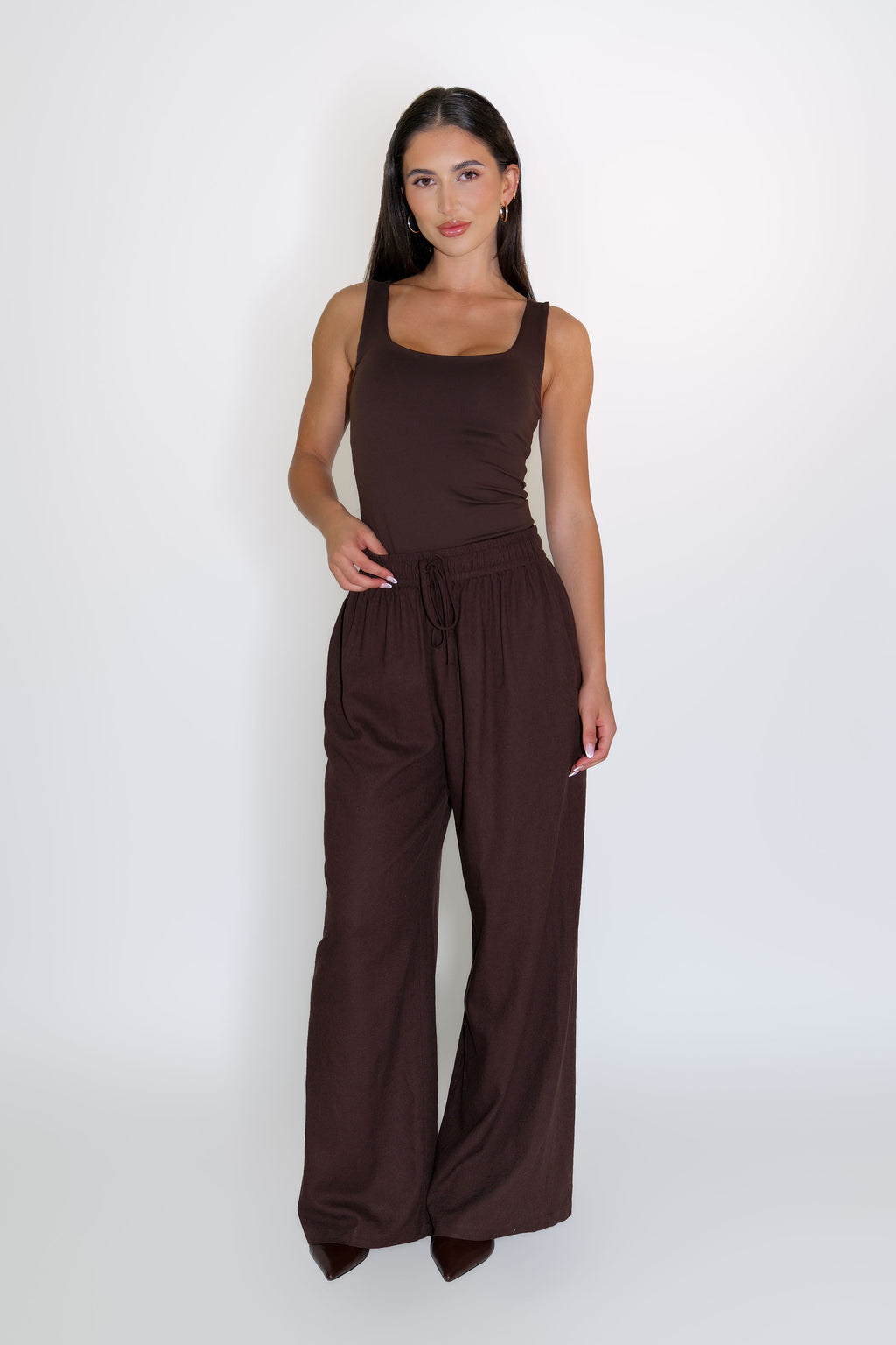 Chocolate Brown Long Linen Pant