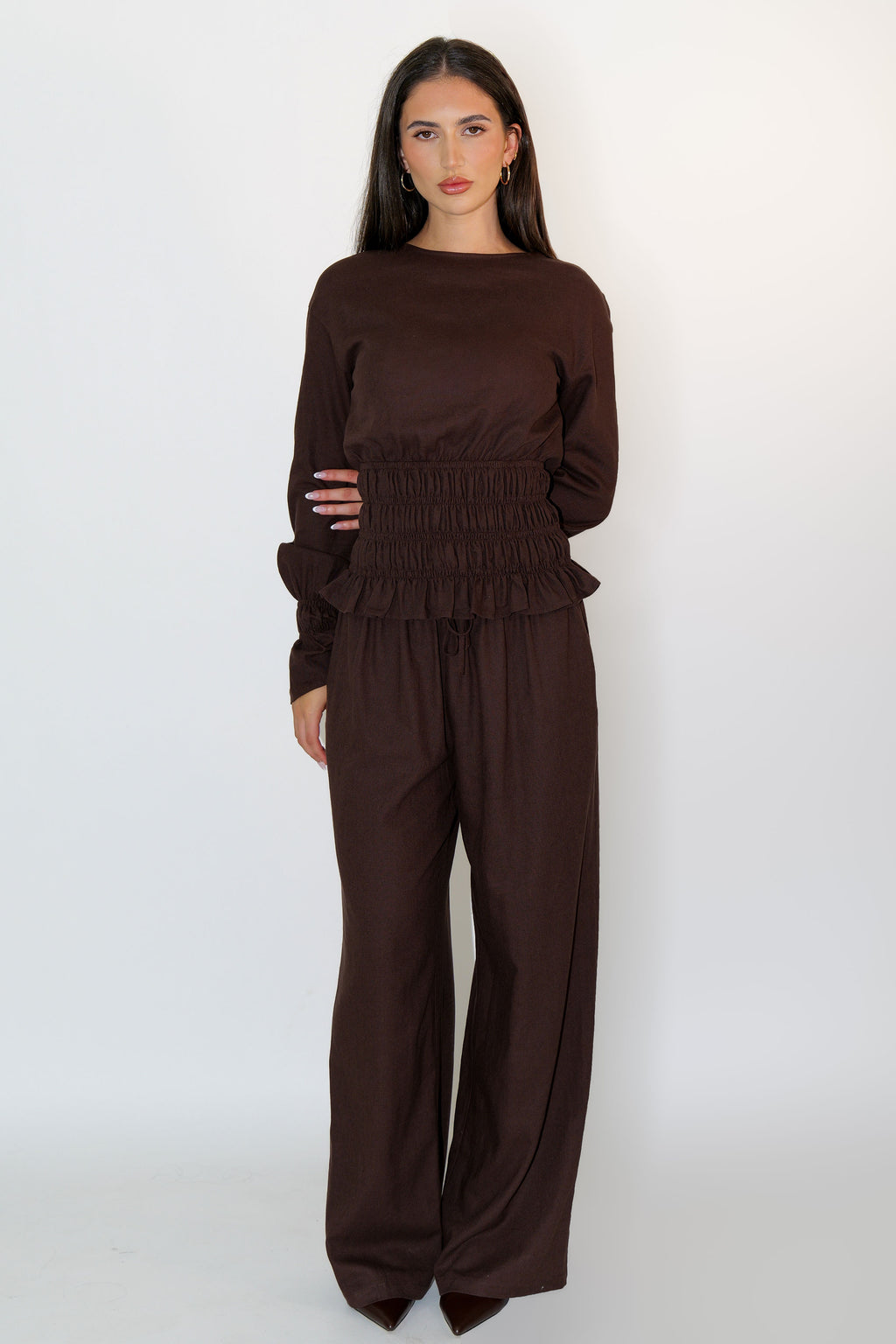 Chocolate Brown Long Linen Pant