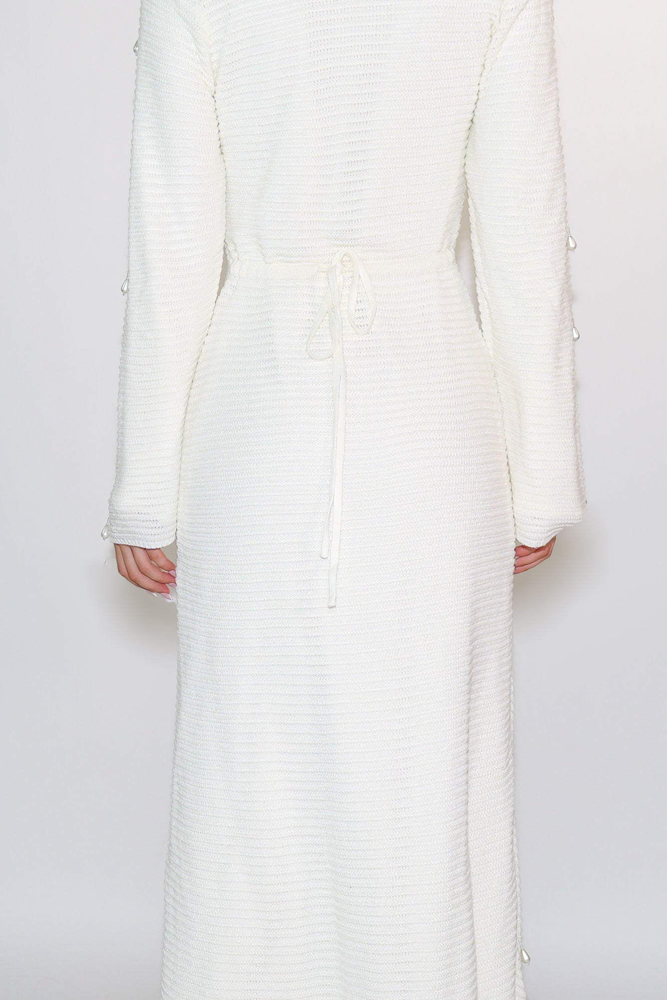 Hand Beaded Pearl Knit Maxi Dress