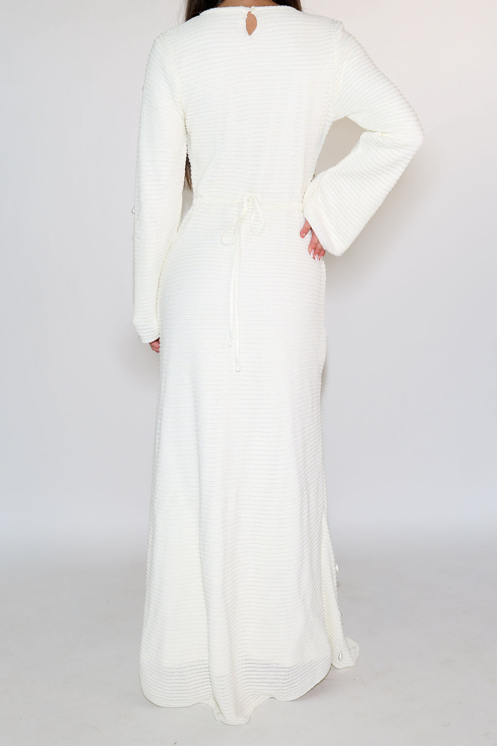 Hand Beaded Pearl Knit Maxi Dress