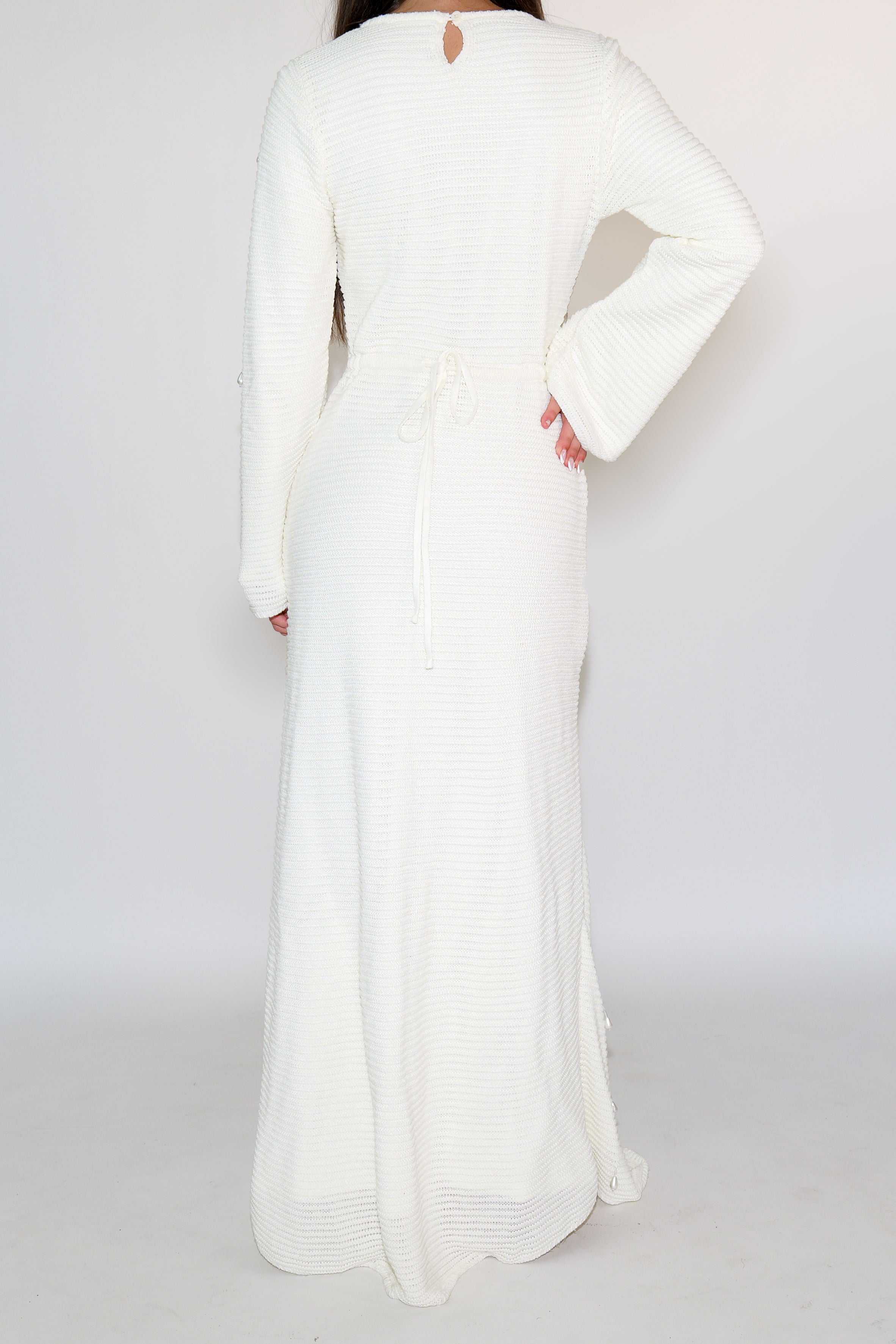 Hand Beaded Pearl Knit Maxi Dress